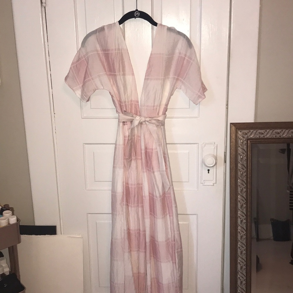 Light pink deep v jump suit